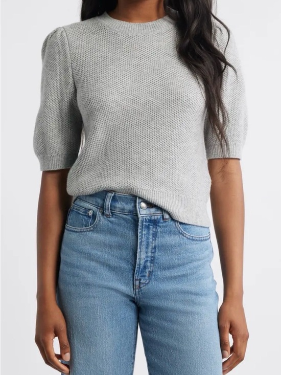 Madewell Sweaters - Madewell Heather Grey Puff Sleeve Textured Knit Sweater Top S Wool Blend